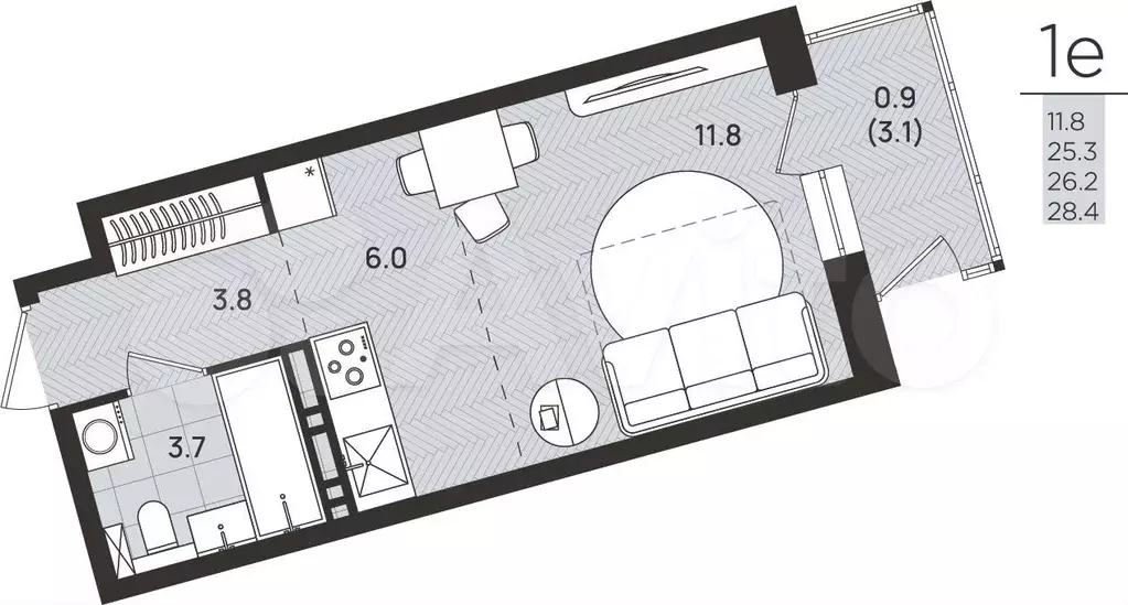 Квартира-студия, 26,2 м, 8/8 эт. - Фото 0