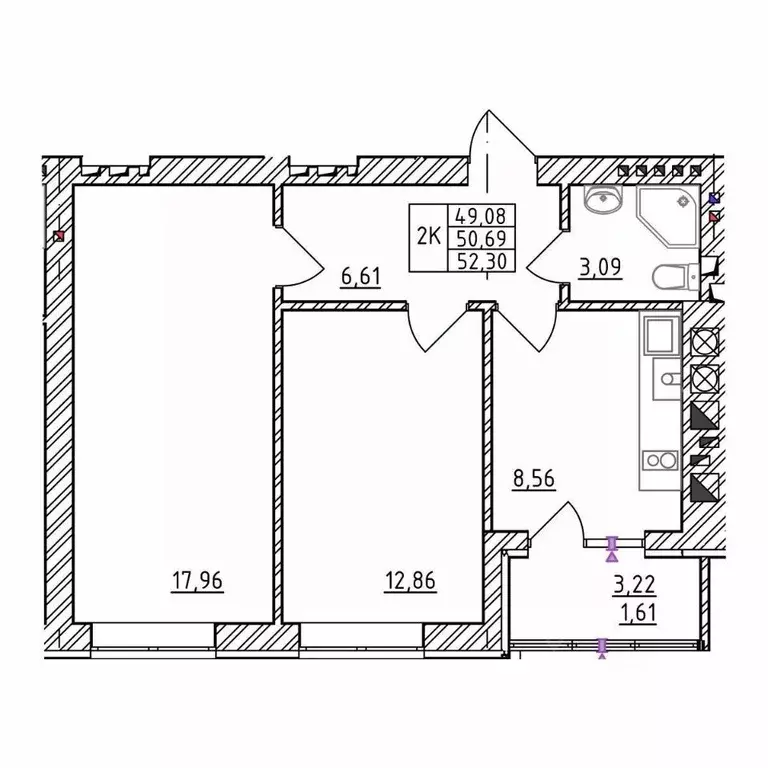 2-к кв. Калининградская область, Зеленоградск  (52.3 м) - Фото 1