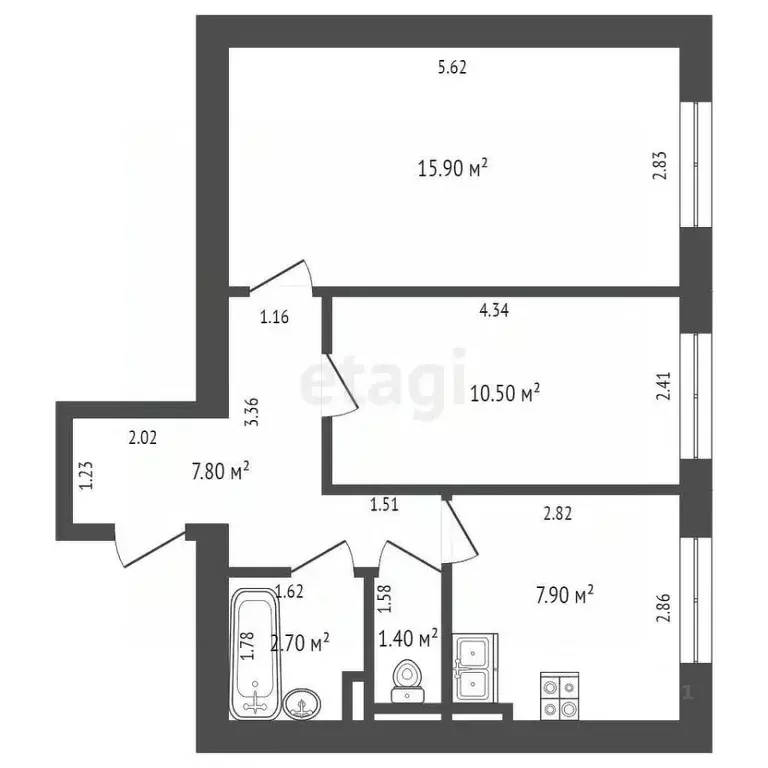 2-к кв. Ямало-Ненецкий АО, Новый Уренгой ул. Нефтяников, 16 (46.2 м) - Фото 1
