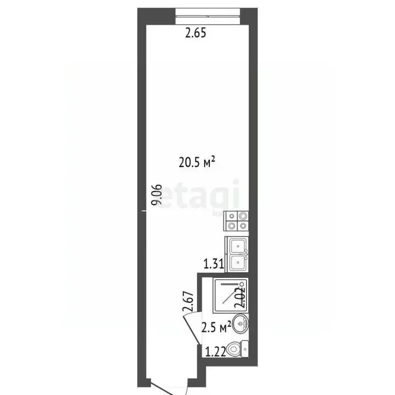 Студия Санкт-Петербург ул. Орджоникидзе, 44а (23.0 м) - Фото 2
