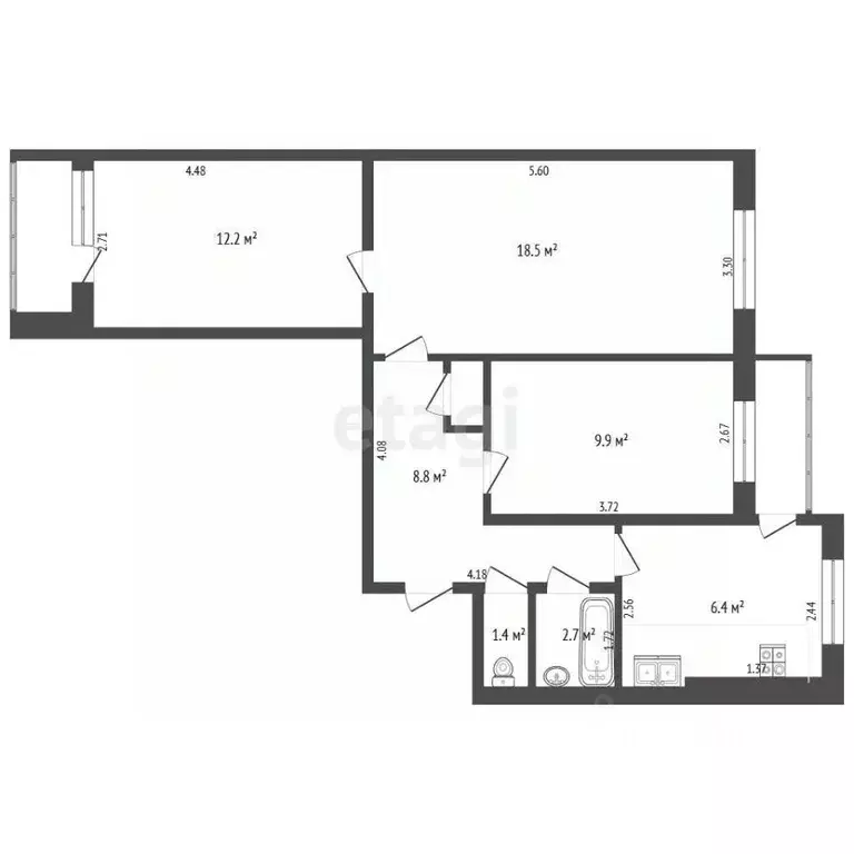 3-к кв. Калининградская область, Черняховск Советская ул., 10 (60.5 м) - Фото 2