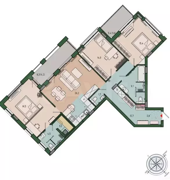 3-к. квартира, 115,5 м, 2/12 эт. - Фото 1