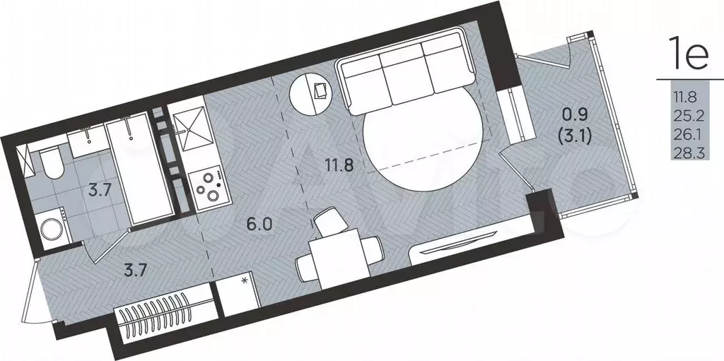 Квартира-студия, 26,1 м, 8/8 эт. - Фото 0