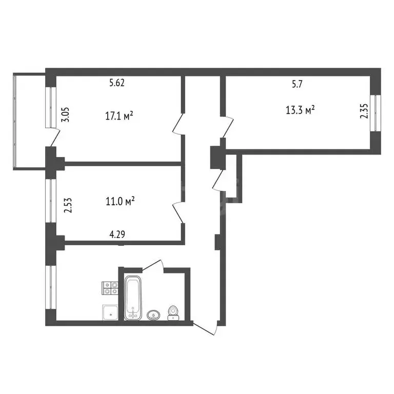 3-комнатная квартира: Калуга, Привокзальная улица, 8к1 (58.3 м) - Фото 1