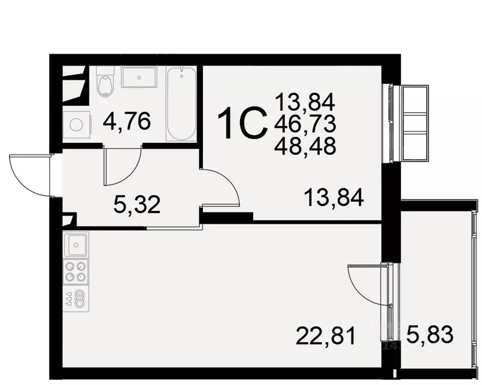 1-к кв. Тульская область, Тула Хлебная пл. (46.73 м) - Фото 0