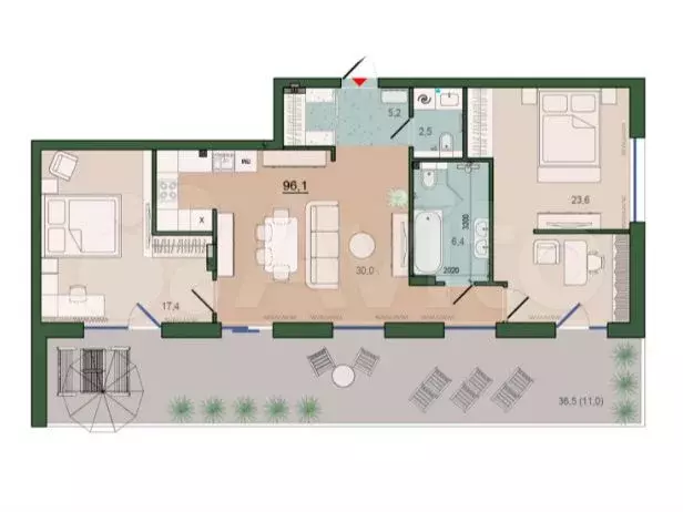 2-к. квартира, 100 м, 9/9 эт. - Фото 1