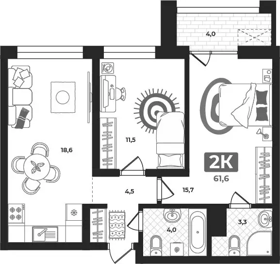 2-комнатная квартира: Тюмень, улица Разведчика Кузнецова, 16 (61.8 м) - Фото 1