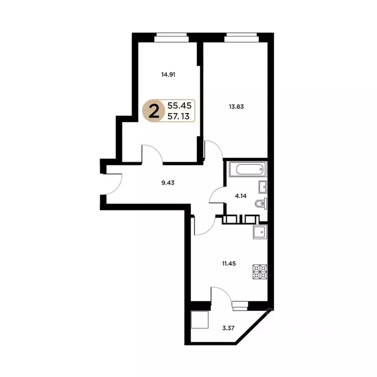 2-к кв. Самарская область, Самара Московское шоссе, 18-й км, 55 (55.45 ... - Фото 1