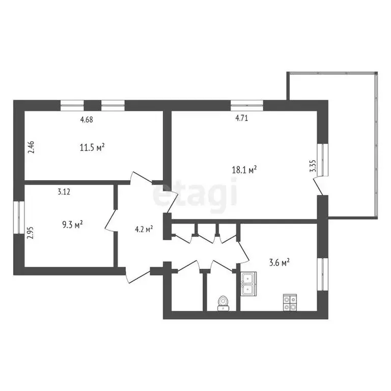 1к в 3-комнатной квартире (10 м) - Фото 0