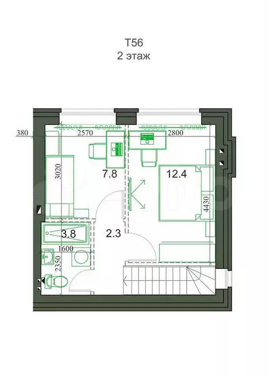 3-к. квартира, 56,4 м, 2/2 эт. - Фото 1