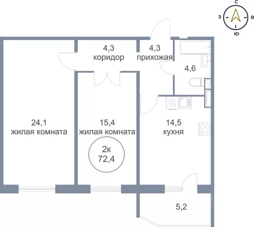 2-к кв. Ханты-Мансийский АО, Сургут тракт Югорский, 54/2 (72.4 м) - Фото 0