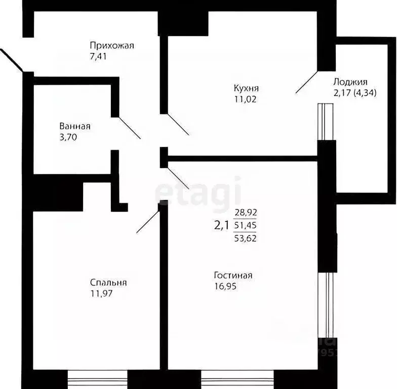 2-к кв. Татарстан, Казань ул. Братьев Батталовых, 20к2 (48.8 м) - Фото 1