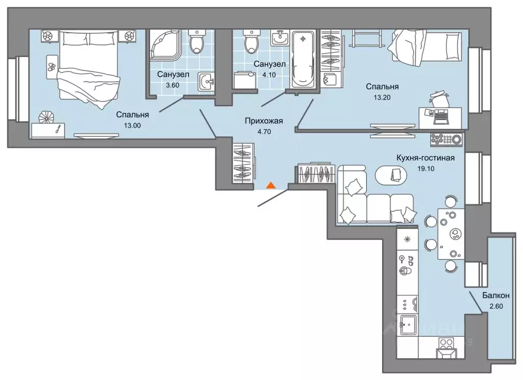 2-к кв. Пермский край, Пермь ул. Дзержинского, 31Б (59.0 м) - Фото 1