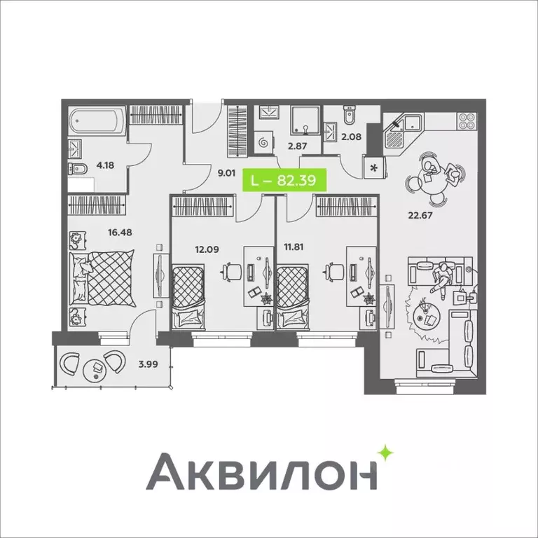 3-к кв. Архангельская область, Архангельск ул. Валявкина, 38к3 (82.39 ... - Фото 1