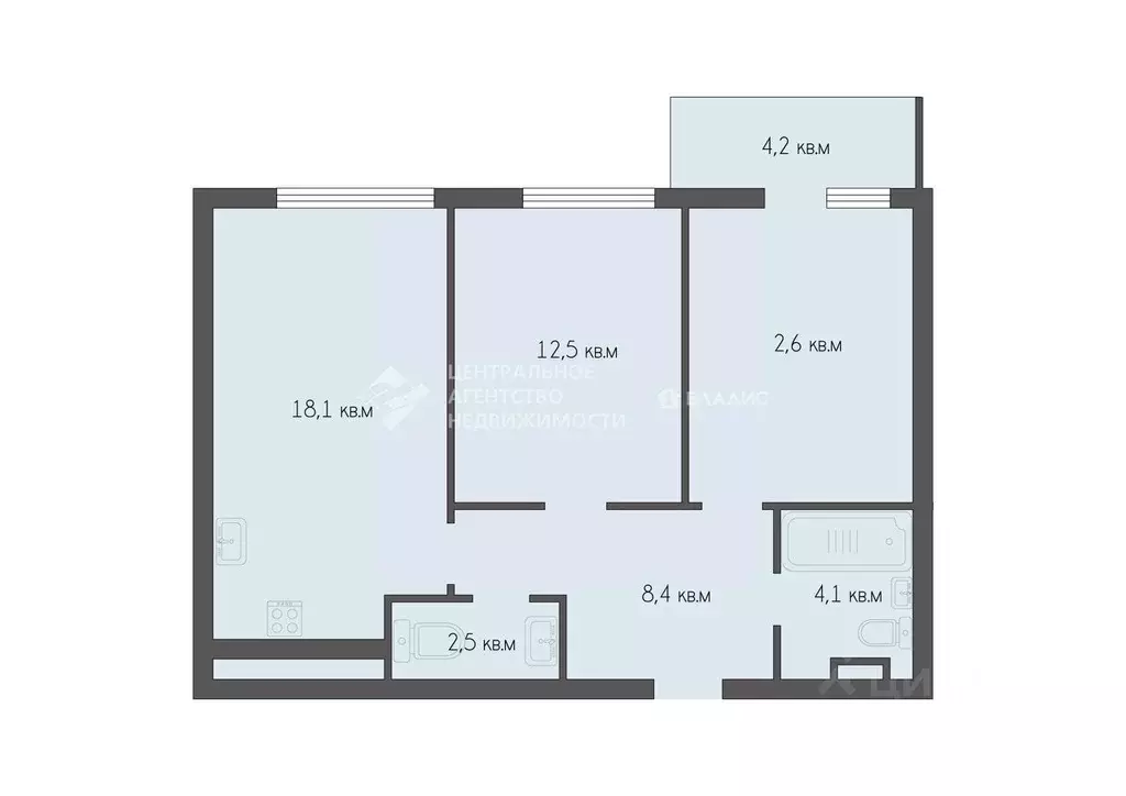 2-к кв. Рязанская область, Рязань Медицинская ул., 5к1 (62.4 м) - Фото 2