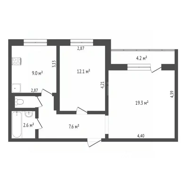 2-к кв. Тюменская область, Тобольск проезд Домостроителей, 1 (51.2 м) - Фото 2