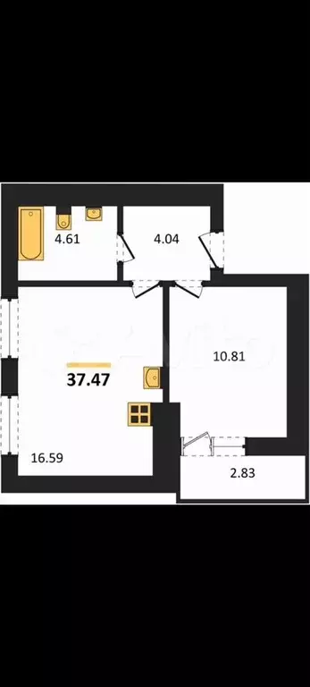 1-к. квартира, 38,9 м, 2/8 эт. - Фото 1