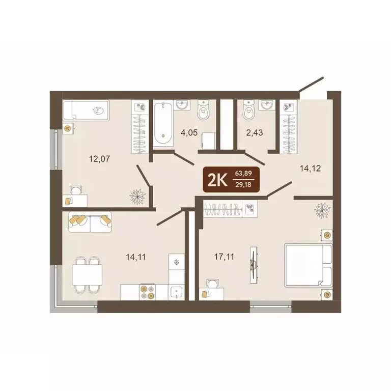 2-к кв. Кемеровская область, Новокузнецк Макеевская ул. (63.89 м) - Фото 2