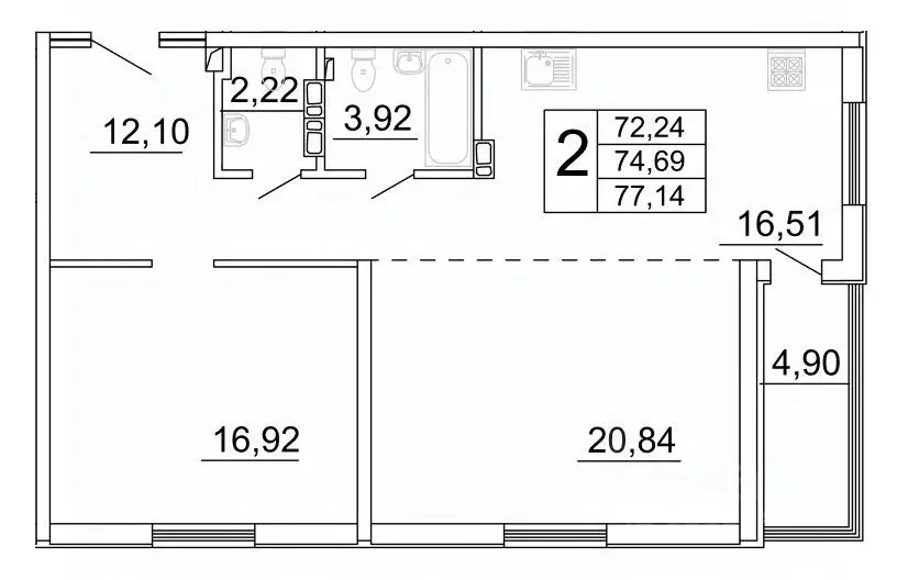 2-к кв. Самарская область, Самара ул. Дыбенко, 5 (77.72 м) - Фото 1