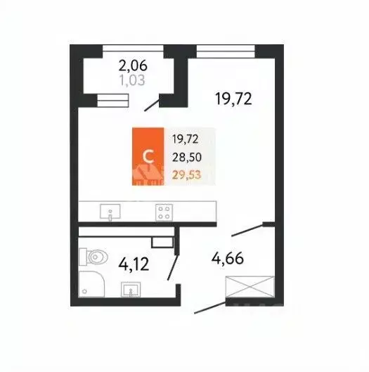 Студия Краснодарский край, Новороссийск Мысхакское ш., 59Д (30.5 м) - Фото 0