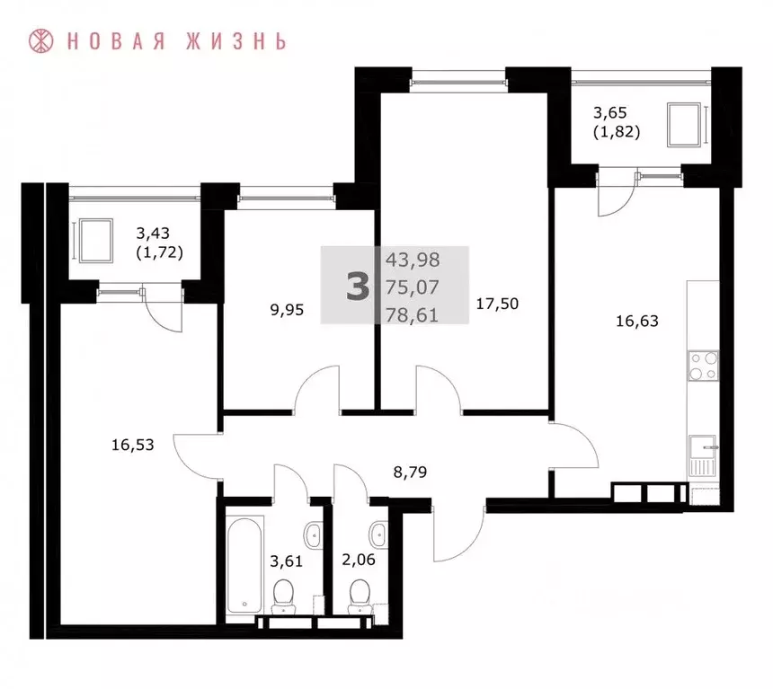 3-к кв. Самарская область, Самара  (78.6 м) - Фото 1
