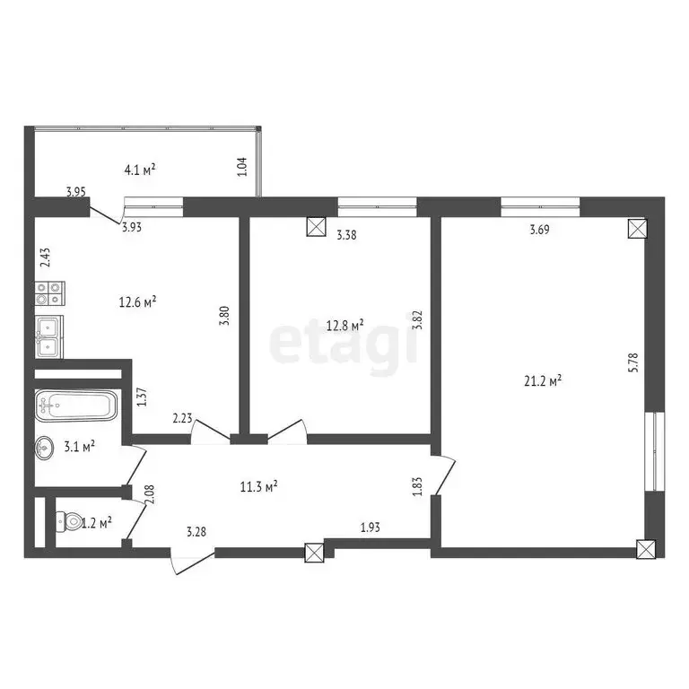 2-комнатная квартира: Якутск, улица Билибина, 20/1 (62.2 м) - Фото 0