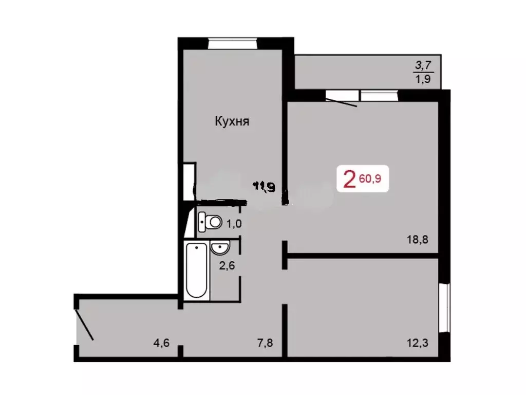 Продаётся 2-к квартира, 60.9 м - Фото 1