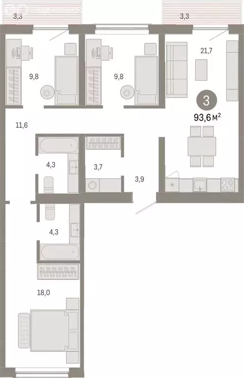 3-комнатная квартира: Новосибирск, Большевистская улица, с49 (93.58 м) - Фото 0