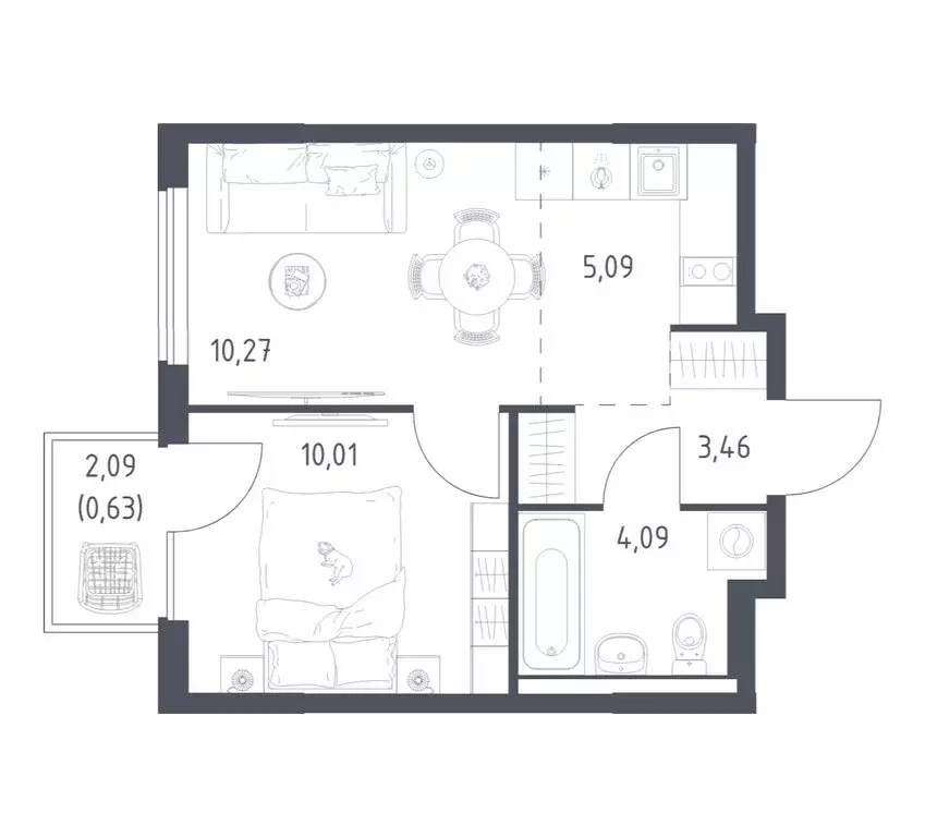 1-комнатная квартира: деревня Коробово, ЖК Горки Парк, 8.1 (33.55 м) - Фото 1