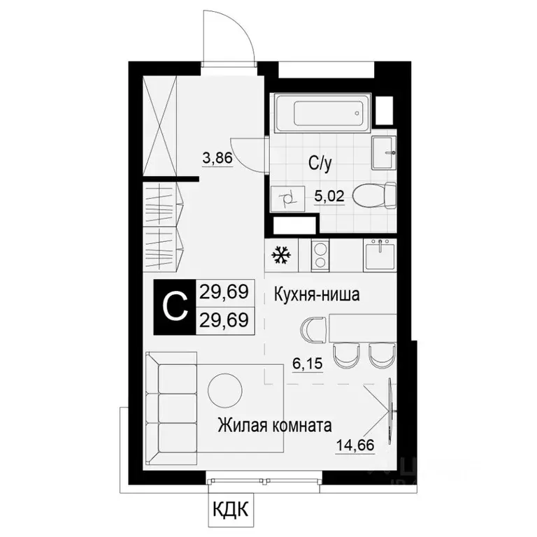 Студия Самарская область, Самара АмГрад жилой комплекс (30.76 м) - Фото 1