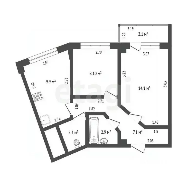 2-к кв. Татарстан, Набережные Челны просп. Вахитова, 32 (46.5 м) - Фото 2