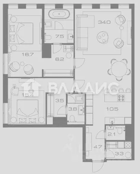 3-к кв. Москва Ленинский просп., 38Ак1 (113.0 м) - Фото 2