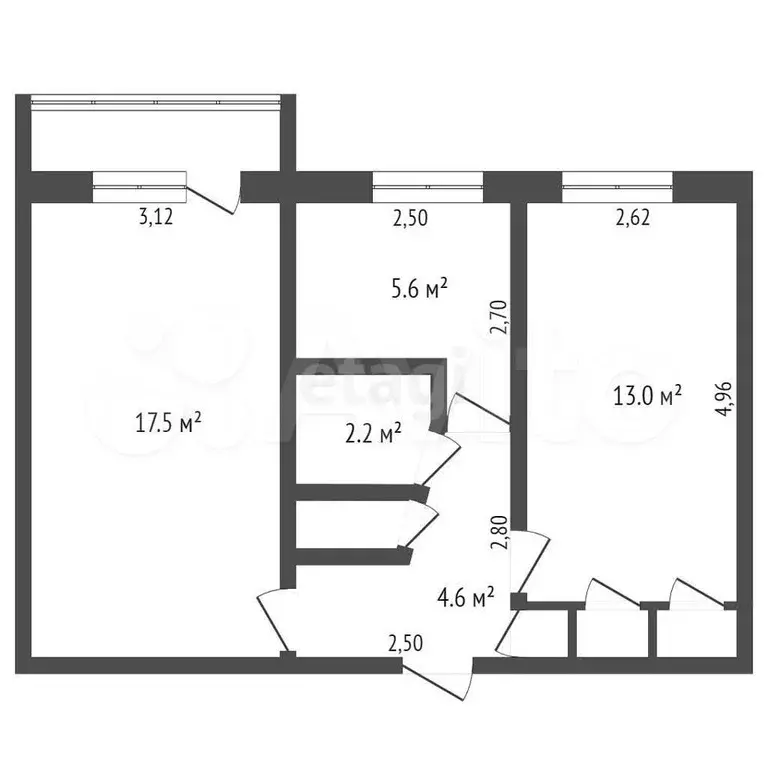 2-к. квартира, 45,2 м, 2/5 эт. - Фото 1