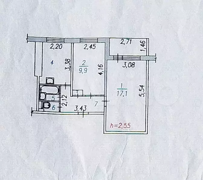 2-к. квартира, 45,4 м, 8/9 эт. - Фото 0