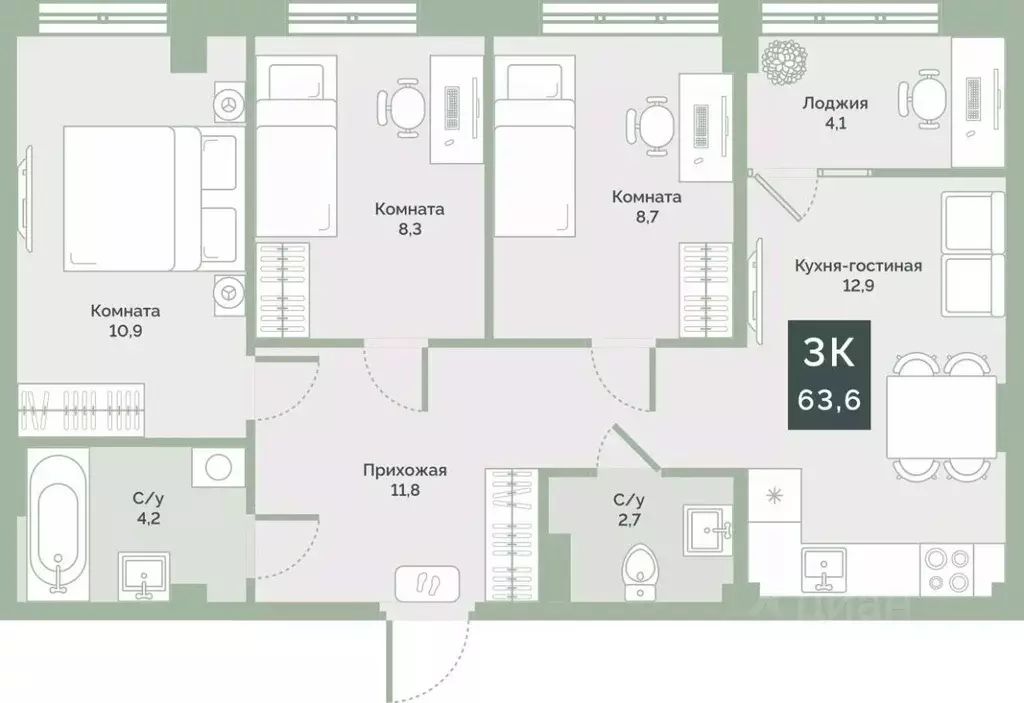 Свободной планировки кв. Курганская область, Курган Заозерный ... - Фото 1