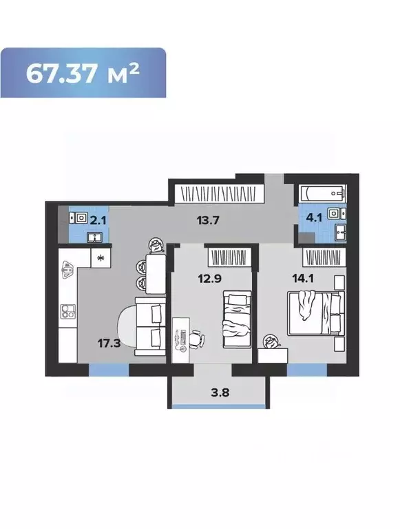 3-к кв. Ульяновская область, Димитровград просп. Ленина, 37И (63.57 м) - Фото 1