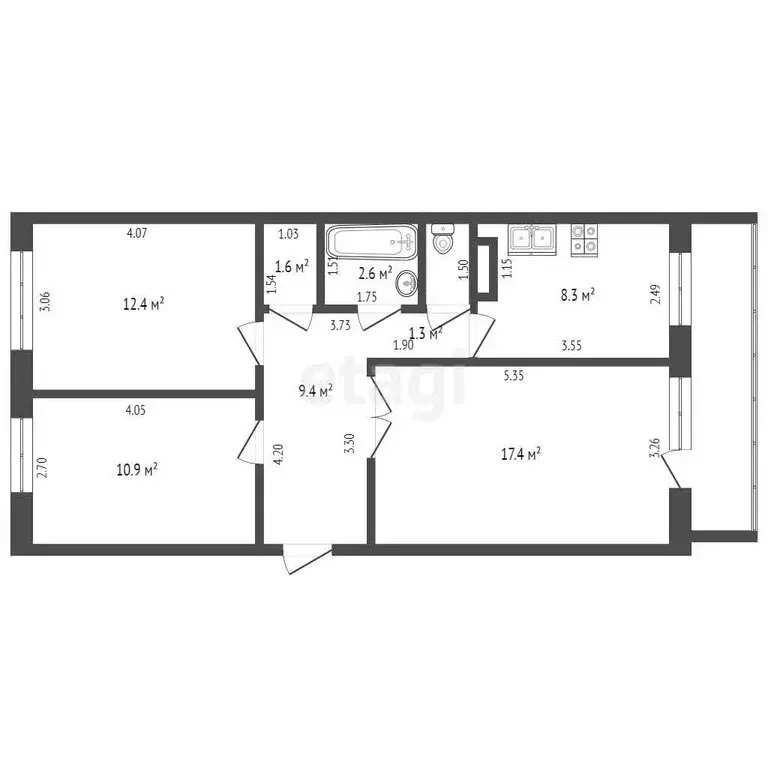 3-комнатная квартира: Калининград, улица Нансена, 45 (63.9 м) - Фото 1