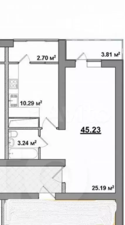 1-к. квартира, 45,2 м, 7/9 эт. - Фото 0