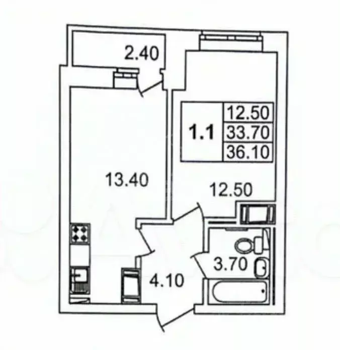 1-к кв. Санкт-Петербург ул. Русановская, 16к3 (36.1 м) - Фото 2