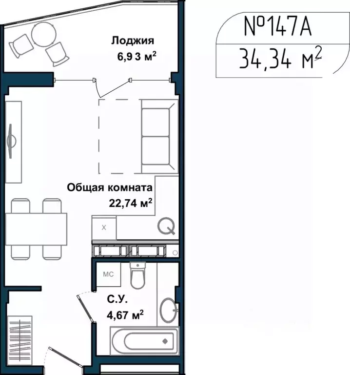 Студия Севастополь ул. Летчиков, 10 (33.8 м) - Фото 0