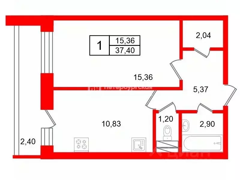 1-к кв. Ленинградская область, Кудрово г. Всеволожский район, ... - Фото 2