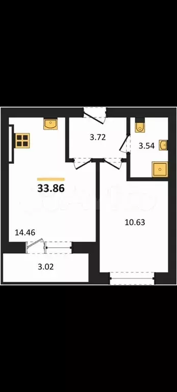 1-к. квартира, 33,9 м, 2/4 эт. - Фото 1