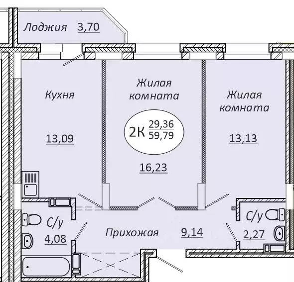 2-к кв. Новосибирская область, Новосибирск 2-я Воинская ул., 51 (59.79 ... - Фото 0