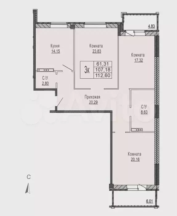 3-к. квартира, 112,6 м, 4/8 эт. - Фото 0