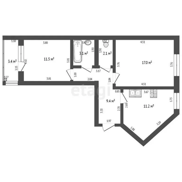 2-комнатная квартира: Стерлитамак, Крымская улица, 12 (54.3 м) - Фото 1