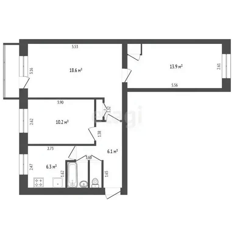 3-к кв. Челябинская область, Челябинск ул. Кирова, 15А (59.7 м) - Фото 2