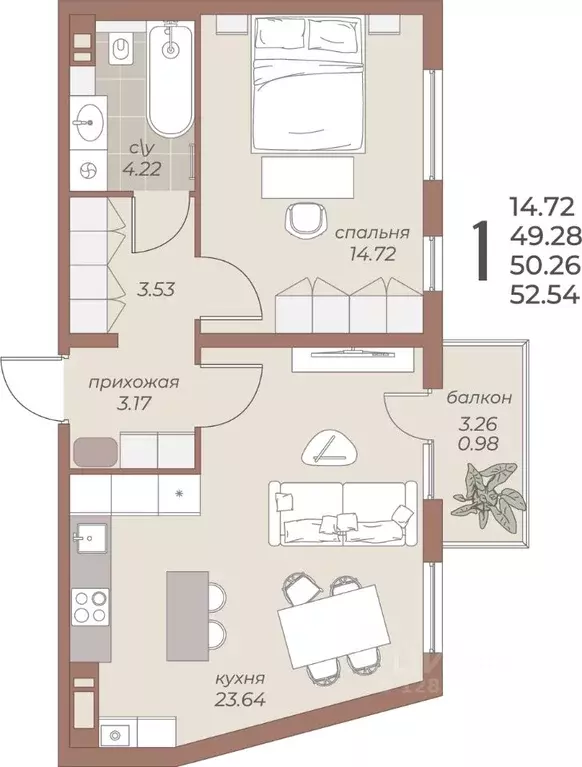 1-к кв. Калининградская область, Балтийск  (52.54 м) - Фото 1