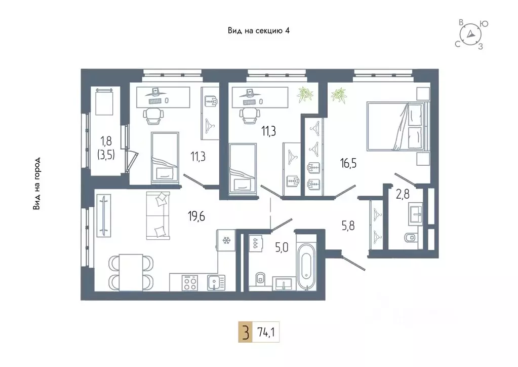3-к кв. Башкортостан, Уфа Глумилино жилрайон, Аурум жилой комплекс ... - Фото 1
