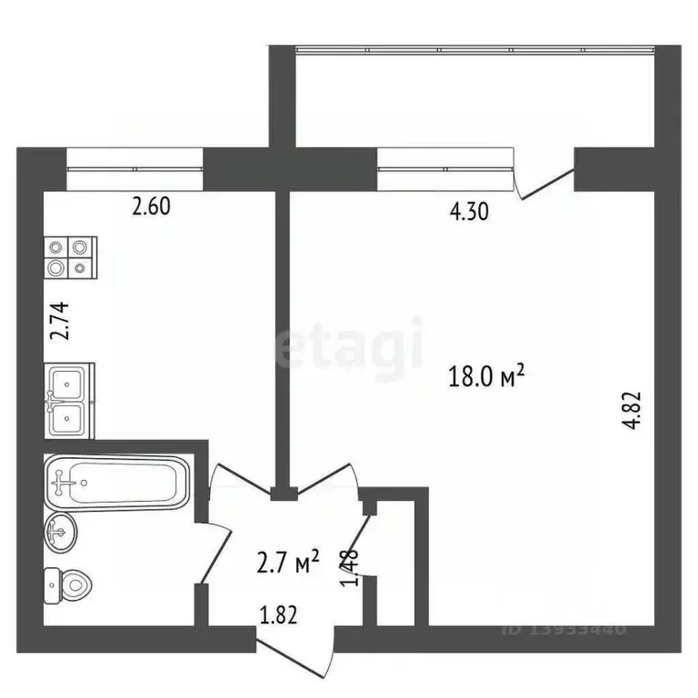 1-к кв. Тюменская область, Тюмень Шаимский проезд, 8 (32.4 м) - Фото 0