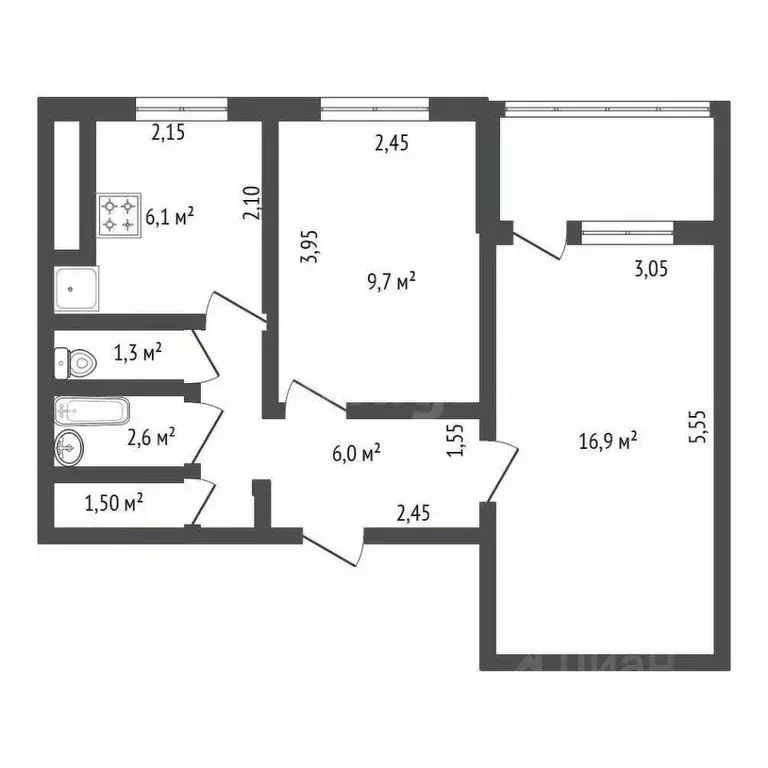 2-к кв. Башкортостан, Уфа ул. Уфимское Шоссе, 37/1 (44.0 м) - Фото 2